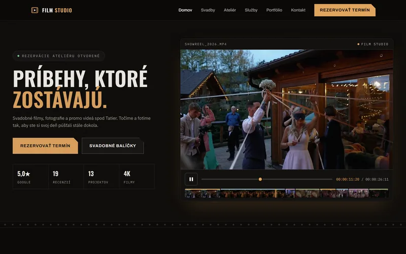 Web Film Studio – ukážka úvodnej obrazovky