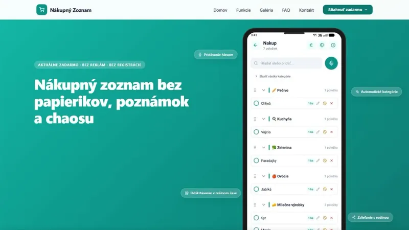 Web aplikácie Nákupný Zoznam – slovenská nákupná appka s hlasovým pridávaním položiek