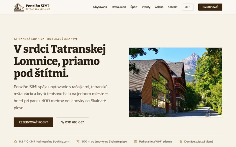 Web pre Penzión SIMI v Tatranskej Lomnici – ubytovanie, reštaurácia a rezervácia