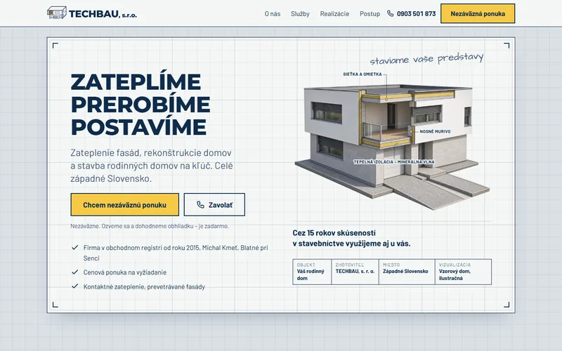 Web TECHBAU, s. r. o. – ukážka úvodnej obrazovky